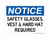 Safety Glasses, Vest & Hard Hat are Required, OSHA Notice Sign (Part#: NOT1104)