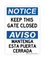 Keep This Gate Closed English/Spanish, Notice Sign