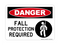 Fall Protection Required (Harness Symbol), Danger Sign