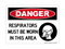 Respirators Must Be Worn In This Area (PPE Symbol), Danger Sign