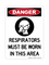 Respirators Must Be Worn In This Area Vertical (PPE Symbol), Danger Sign