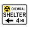 Chemical Shelter 4 Miles (Radiation Symbol And Left Arrow), Emergency Road Sign