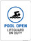 Pool Open Lifeguard On Duty, Pool Sign