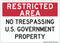 No Trespassing U.S. Government Property, Restricted Area Sign