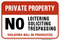 Private Property - No Loitering, Soliciting, Trespassing - Violators Will Be Prosecuted, Property Sign
