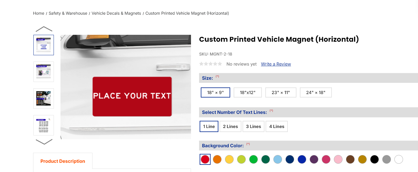 Select Size and Material Options