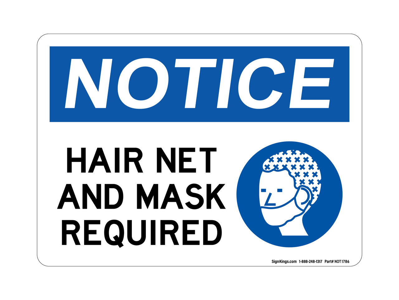 Hair Net And Mask Required (PPE Symbol), OSHA Notice Sign