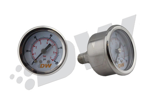 [PN:6-01-G] DW Mechanical fuel pressure gauge. 1/8 NPT.  0-100 psi. 1.5" diameter. White face