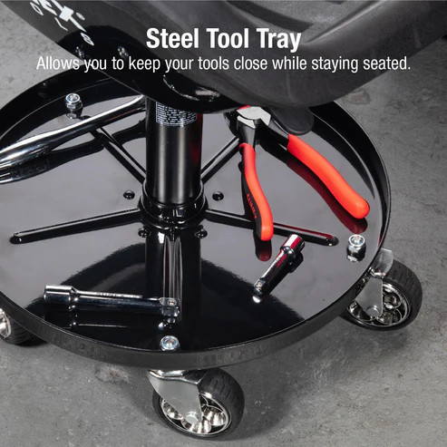 [PN: 8514] SUNEX Tools 300-POUND CAPACITY TELESCOPING TRACTOR SEAT WITH PARTS TRAY AND 3.5-INCH HEAVY DUTY CASTERS