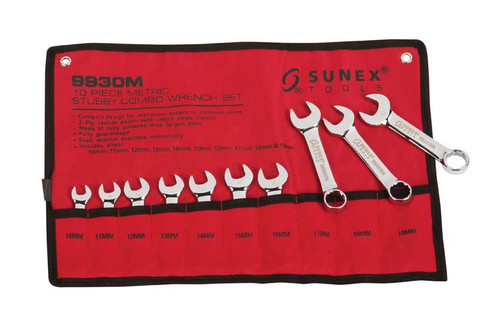 [PN: 9930m] SUNEX Tools 10 PC. METRIC STUBBY FULL POLISH COMBINATION WRENCH SET