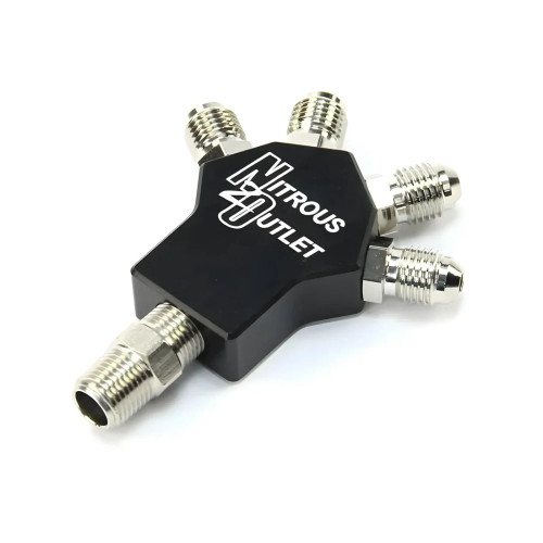 [PN: 50-01725] Powersports 1 In 4 Out Distribution Block w/Fittings (1/8" NPT Male Inlet & 3AN Male Outlets)