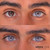 Before and after Urban Layer Monet Gray colored contact lenses over dark eyes