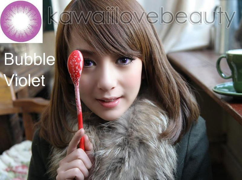 Model photo, Bubble Violet colored contact lenses.