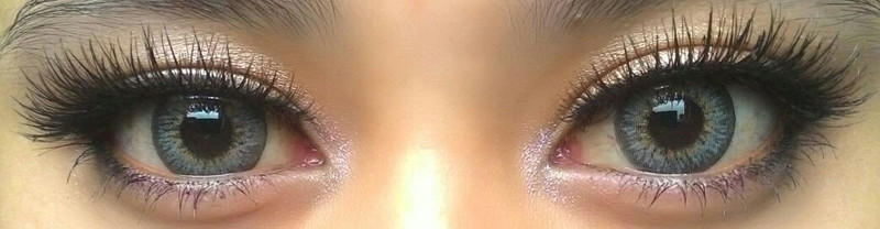 Puffy Grey circle lenses on dark eyes (Sweety brand Korea)