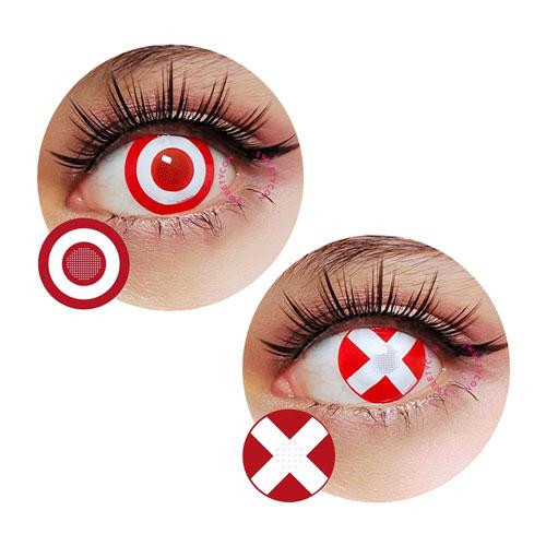 For bright red color and striking anime eyes for your ultimate Fire Force cosplay, Benimaru Shinmon circle lenses (USA stock) are the right choice. Fire Force Benimaru ultra vibrant white and red big eye colored circle contact lenses make a bold statement and transform you into the animated character of your dreams, ideal for cosplay and other creative makeup and alternative fashion looks. Fire Force Benimaru cosplay x-cross and bullseye circle lenses are 100% authentic, made in Korea and ready to ship to you fast from the USA.