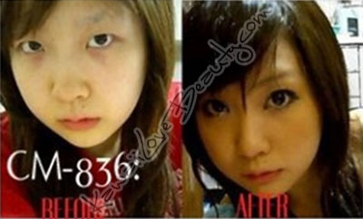 What are the appearance of circle lenses before and after wearing black circle lens on a girl