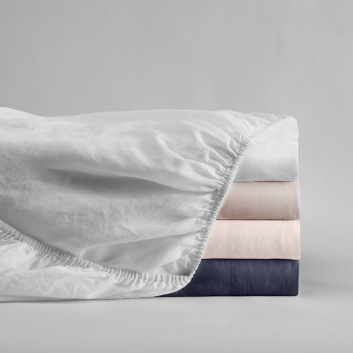 DUXIANA Essentials - Washed Linen, Fitted Sheets in white, blush, ivory, and indigo