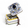 Italian Ceramic Jewelry Box w/ Murano Glass Knob - Square - Ricco Deruta