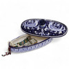 Italian Ceramic Jewelry Box w/ Murano Glass Knob - Oval - Deruta Fondo Blu