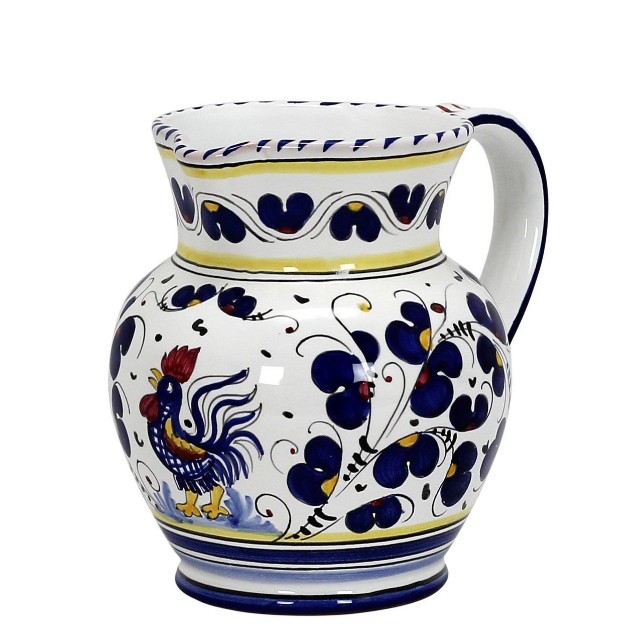 Orvieto Blue Rooster Pitcher Italian Ceramics