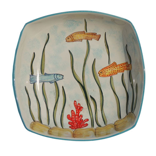 Italian Ceramic Fish Square Bowl Marina Fratelli Mari