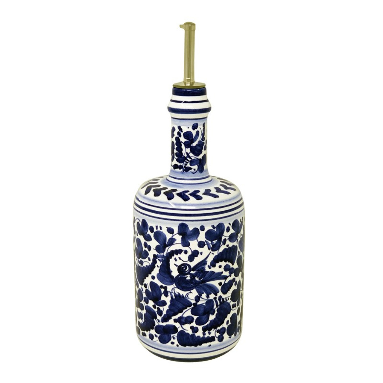 Italian Ceramic Oil Bottle, Arabesco Blu