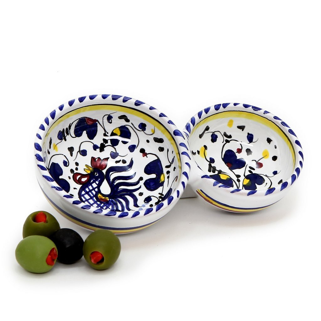 Orvieto Blue Condiment Relish/ Divided Bowl - Italian Ceramics