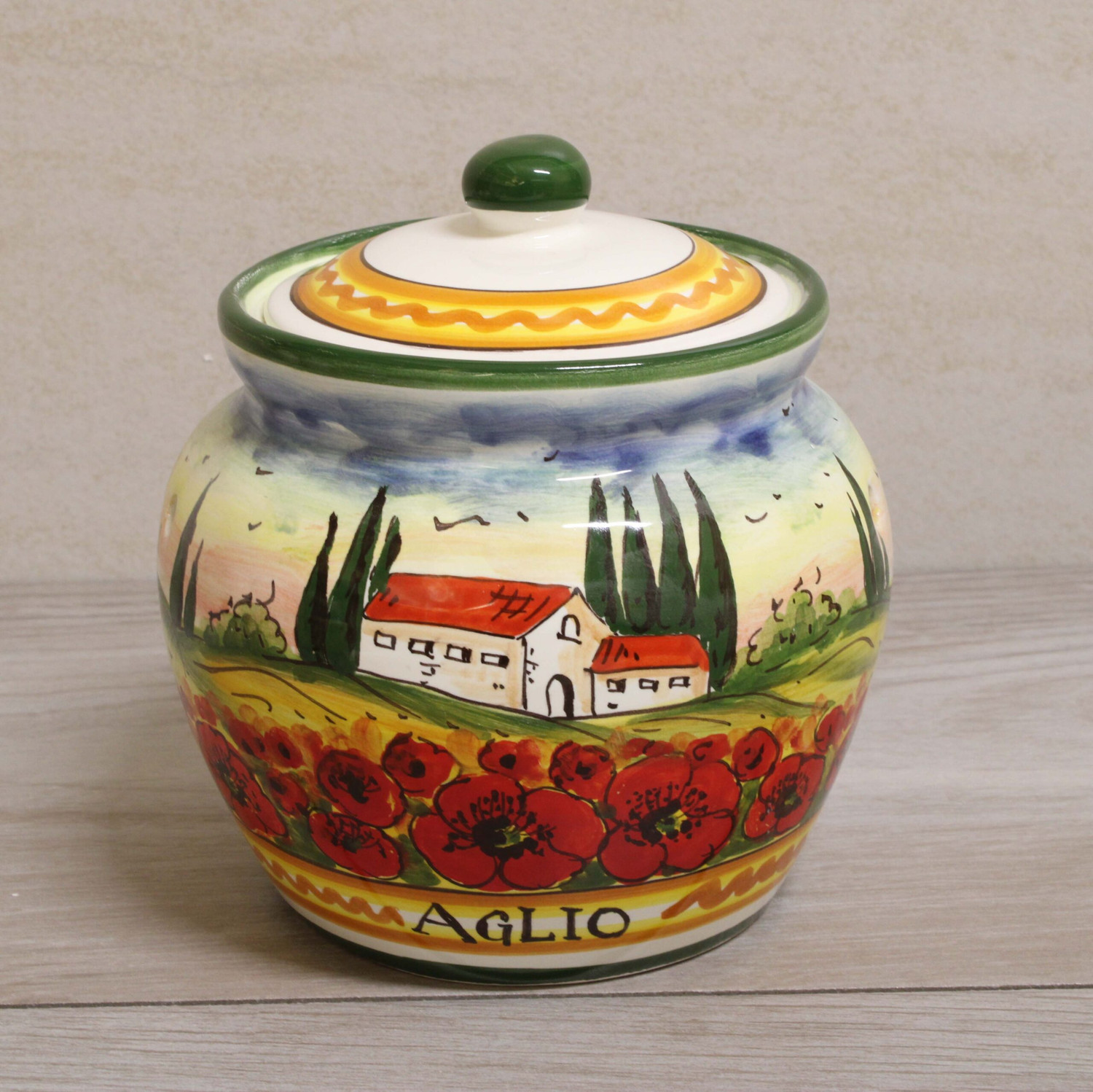 Italian Ceramic Garlic Keeper Tuscan Landscape - Ceramiche Borgioli