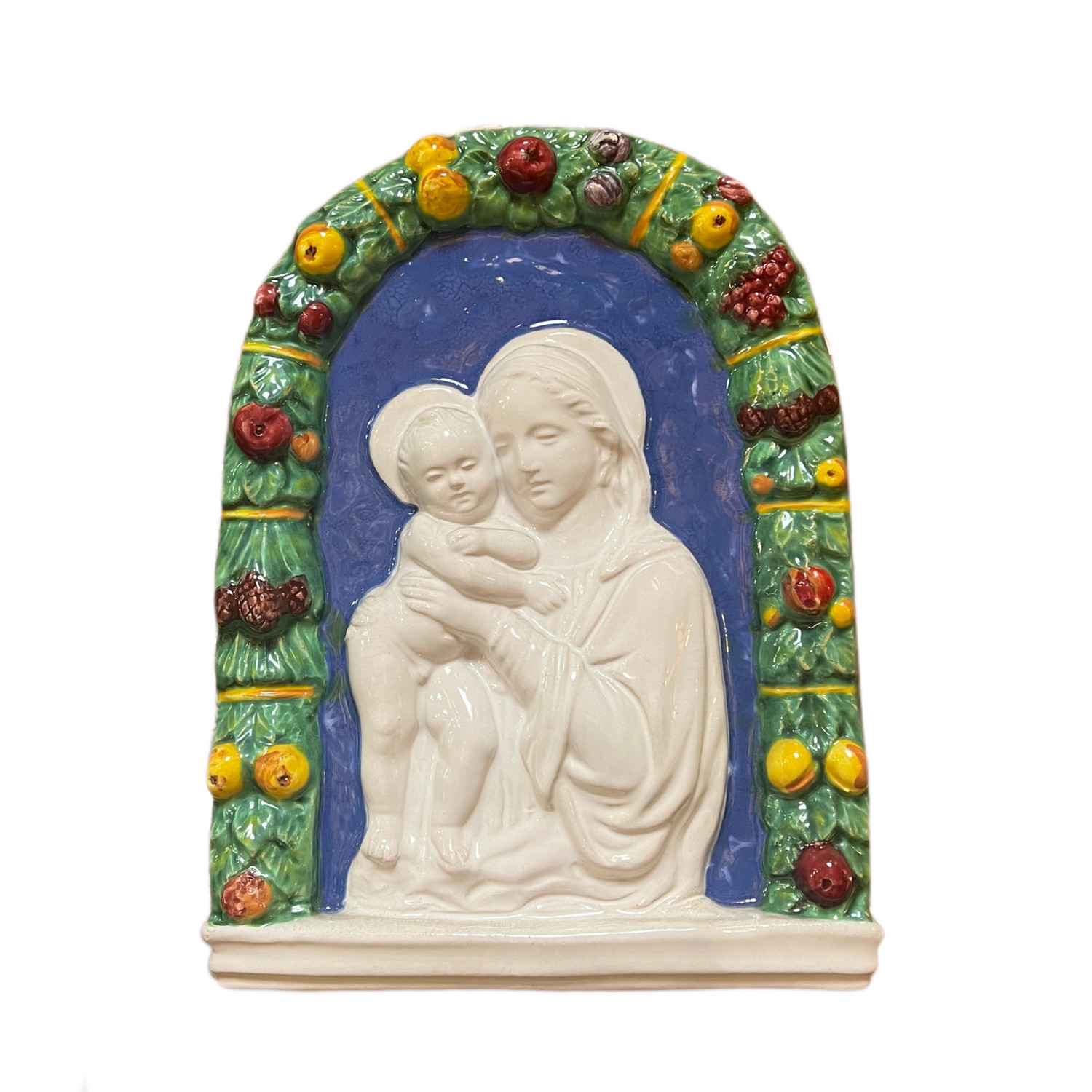 【希少】イタリア製 陶器レリーフ 額入り 祈る子ども Della Robbia - Medium Madonna and Child with a Colored Arch