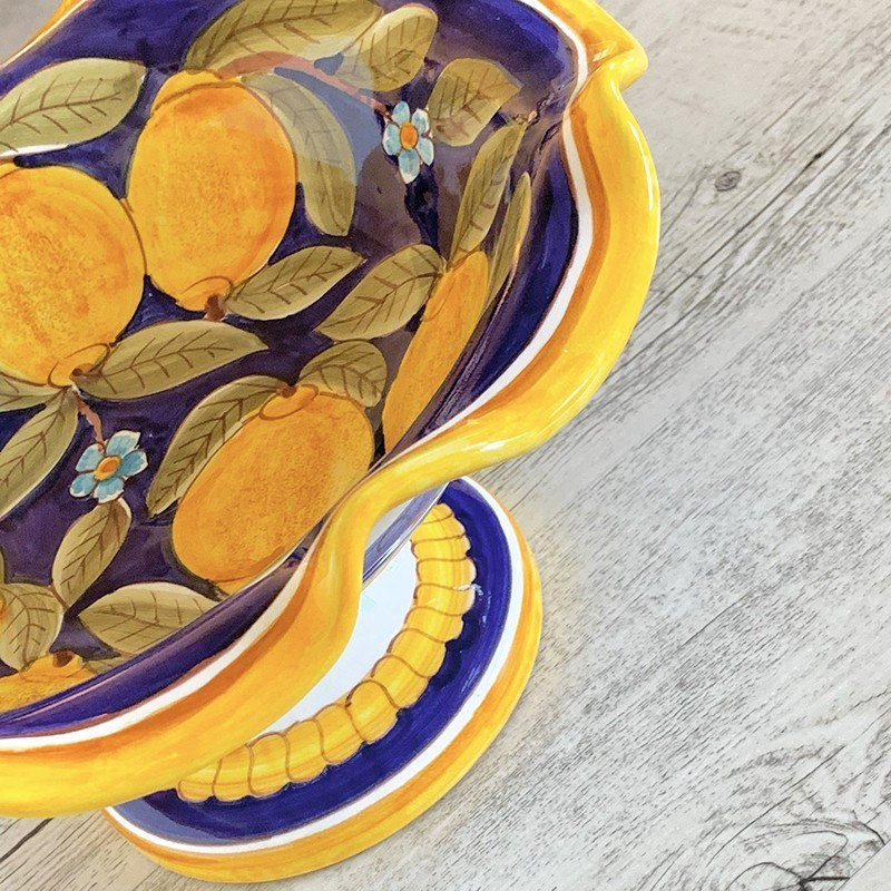 Italian Ceramic Footed Fruit Bowl - Positano Blue - Fratelli Mari
