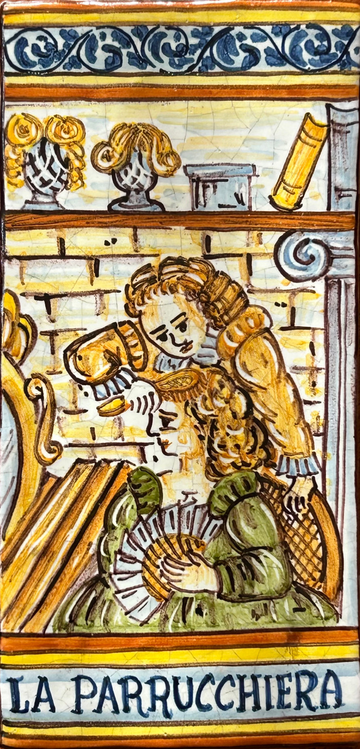 Italian Ceramic Hair Dresser Female Tile - LA PARRUCCHIERA
