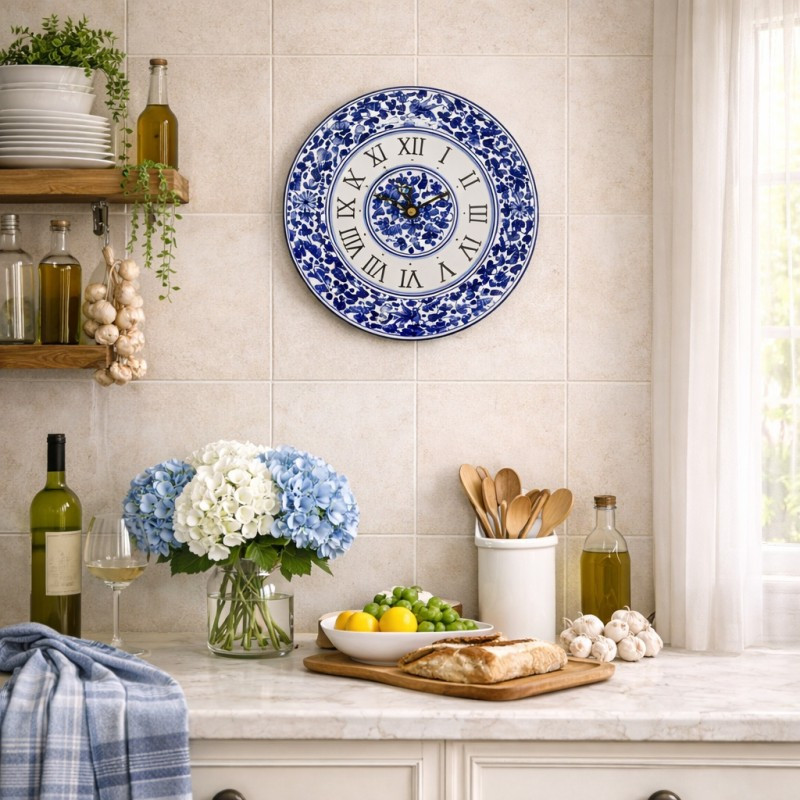 Wall Clock Round - Arabesco Blue Italian Ceramics Fratelli Mari