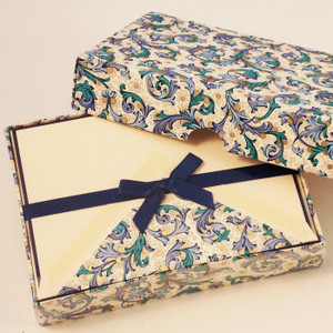 Blue Florentine Folded Cards and Lined Envelopes (SMALL) - Rossi 1931 Italian Stationery