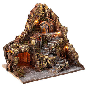 Neapolitan Nativity Cave with Village and Fountain