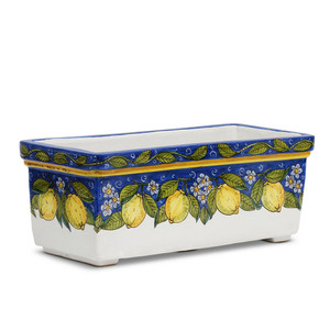 Italian Ceramic Rectangular Jardiniere - Sicilia - Blue Lemons  Italian Ceramic Rectangular Jardiniere - Sicilia - Blue Lemons