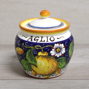 Italian Ceramic Garlic Keeper Limone Blu - Ceramiche Borgioli