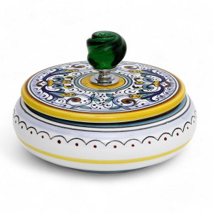 Jewelry Box w/ Murano Glass Knob - Round - Ricco Deruta - Italian Ceramic Jewelry Box w/ Murano Glass Knob - Round - Ricco Deruta - Italian Ceramic