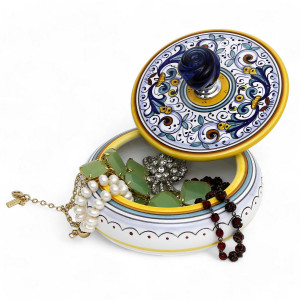Jewelry Box w/ Murano Glass Knob - Round - Ricco Deruta - Italian Ceramic Jewelry Box w/ Murano Glass Knob - Round - Ricco Deruta - Italian Ceramic