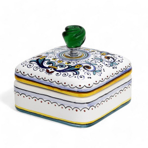 Jewelry Box w/ Murano Glass Knob - Square - Ricco Deruta - Italian Ceramics