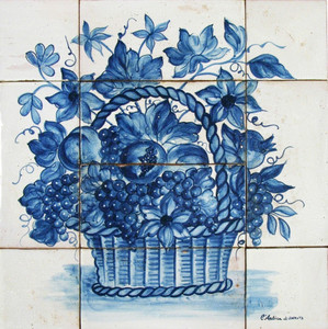 Italian Ceramic Antica Deruta - Cesto Frutta blu - Kitchen Backsplash Wall Panel