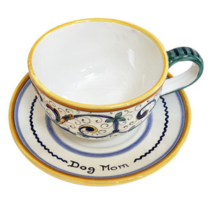 Italian Ceramic "Dog Mom" - Cappuccino/Latte Cup & Saucer - Ricco - Fratelli Mari
