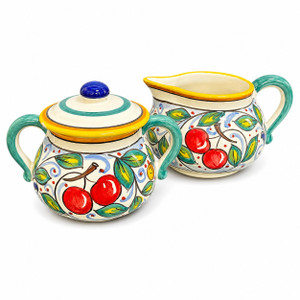 Tuscan Fruit Cherries (Yellow Rim) - Sugar & Creamer Set - Sberna 