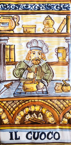 Cook Male Tile - IL CUOCO Italian ceramic tile. Hand painted Italian tile from Castelli, Italy.