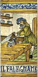 Carpenter Tile -  IL FALEGNAME Italian ceramic tile. Hand painted Italian tile from Castelli, Italy. Carpenter Tile -  IL FALEGNAME Italian ceramic tile. Hand painted Italian tile from Castelli, Italy.