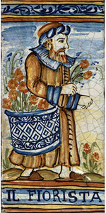 Florist Tile - Il Fiorista Italian ceramic tile. Hand painted Italian tile from Castelli, Italy. Florist Tile - Il Fiorista Italian ceramic tile. Hand painted Italian tile from Castelli, Italy.