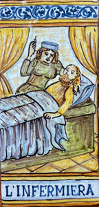 Nurse Tile - LA INFIRMA Italian ceramic tile. Hand painted Italian tile from Castelli, Italy.