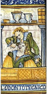 Orthodontist Tile - L'ODONTOTECNICO Italian ceramic tile. Hand painted Italian tile from Castelli, Italy.