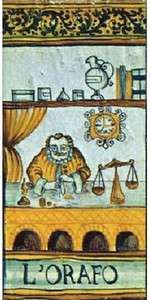 Goldsmith Tile - L'Orafo Italian ceramic tile. Hand painted Italian tile from Castelli, Italy. Goldsmith Tile - L'Orafo Italian ceramic tile. Hand painted Italian tile from Castelli, Italy.