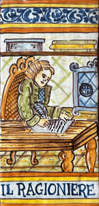 Accountant Male Tile - IL RAGIONIERE Italian ceramic tile. Hand painted Italian tile from Castelli, Italy.