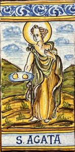 St. Agatha Tile - Sant'Agata Italian Ceramic Tile. Hand painted Italian tile from Castelli, Italy.
